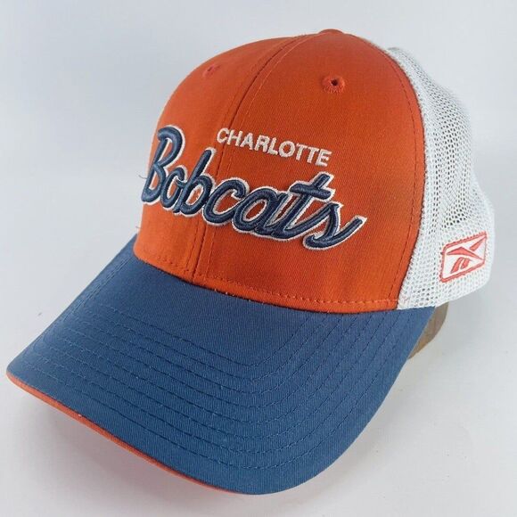 Charlotte Bobcats Reebok Script Spell Out Orange Blue Strapback Cap Hat Hornets - Picture 1 of 12